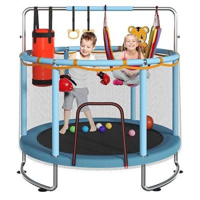 Trampoline for Kids, Upgrade Full Anti-Rust 440lbsToddler Trampoline with Net,Upgraded Ring Legs with Adjustable Gymnastics Bar&Toys, Gifts for Ages 1-8 Boys&Girls