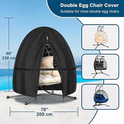 Waterproof Patio Double Egg Chair Cover 90”x78” –RICHIE Heavy-Duty Black Outdoor Swing Chair Cover with Full Zipper, Dustproof & Tear-Resistant Protection for Hanging Egg Chairs & Patio Furniture