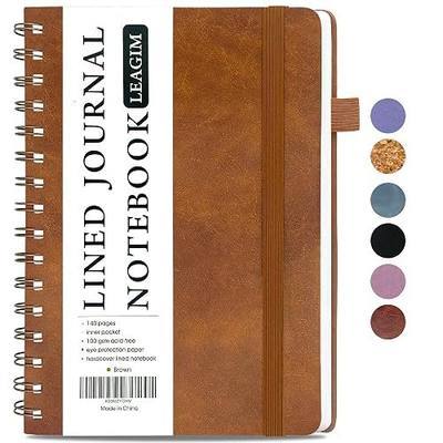 LEAGIM Lined Spiral Journal Notebook for Women & Men, College Ruled Hardcover Notebook for Work & Note Taking, Journals for Writing, 100 GSM, Business, School, 140 Pages, A5(5.8"x8.5") - Brown