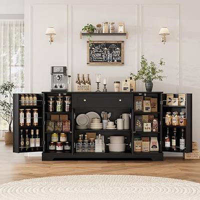 HOSTACK 54"W Kitchen Buffet Cabinet with Storage, Coffee Bar Cabinet, Black | Dual Swing-Out Door Racks, Large Drawer & Adjustable Shelves, Modern Sideboard Storage Cabinet for Dining Room, Living Room