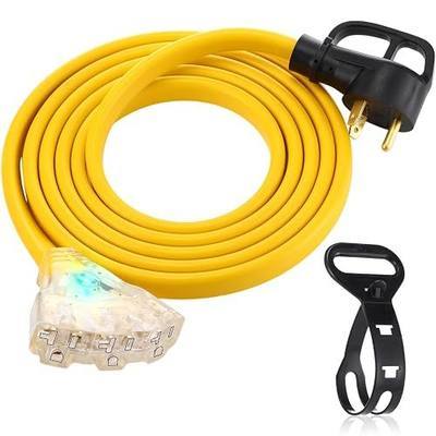 Tellegloww 10 FT Flat RV Generator Adapter Cord NEMA TT-30p to 3X 5-20R/5-15R, 30A to 110V 15/20 A Household Outlet Adapter, 10 Gauge Flat Rv Generator Extension Cord, Etl Listed, Yellow