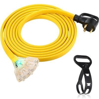 Tellegloww 15 FT Flat RV Generator Adapter Cord NEMA TT-30p to 3X 5-20R/5-15R, 30A to 110V 15/20 A Household Outlet Adapter, 10 Gauge Flat RV Generator Extension Cord, Etl Listed, Yellow