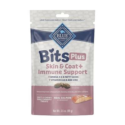 Blue Buffalo Blue Bits Plus Skin & Coat and Immune Support Daily Benefit Dog Treats, Soft & Chewy Salmon Morsels, 3.5-oz. Bag