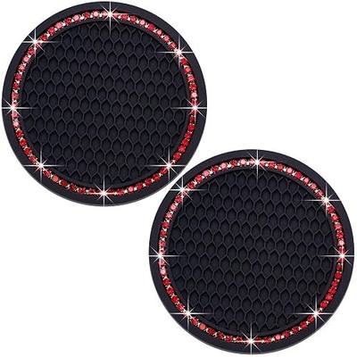 2PCS Bling Cup Holder Coaster, 2.75 Inch Auto Car Cup Holder Insert Coasters, Soft Silicone Anti-Slip Shockproof, Universal Vehicle Interior Accessories for Women Girls (Black & Red)