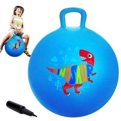 ZOOJOY Hopper Ball for Kids 3-8 | 18In Bouncy Ball with Handle | Blue Dino | Great Birthday Gifts for Boys Girls | Inflatable Indoor Outdoor Balance Toys for Boys 3 4 5 6 7 8 Yr Old | with Pump