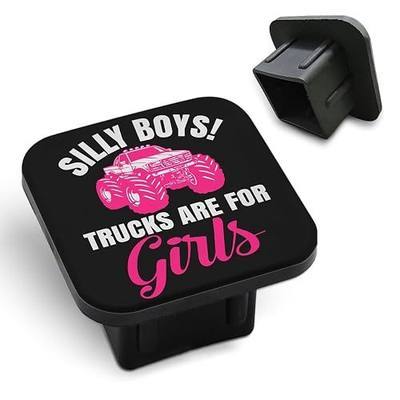 Pink Truck Hitch Covers Silly Boys Trucks are for Girls Words Funny Monster Car Black Square Towing Hitch Covers 2” Heavy Duty Trailer Hitch Tube Cover Plug Cap Rubber for Most Vehicles SUV