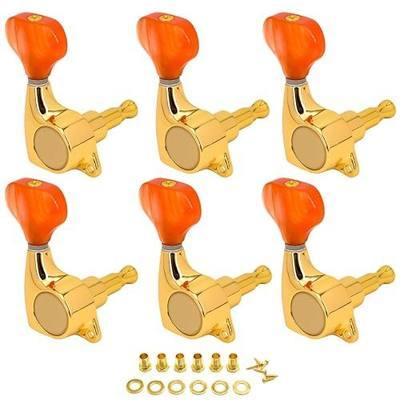 FretJoyB 21:1 Guitar Tuning Keys 6 in Line(6 Right) Standard Guitar Tuners Acoustic or Electric Guitar Tuning Keys Replacment For ST/TL/LP/SG- GoldOrange(6R)
