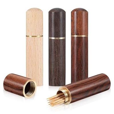 3 Packs Portable Wooden Toothpick Holder, Compact Waterproof Toothpick Case, Brown