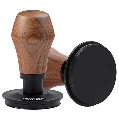Normcore 58.5mm Coffee Tamper V4.1 with Click Sound Feedback, Spring Loaded Tamper With Titanium PVD Coating Flat Base, Genuine American Walnut Handle