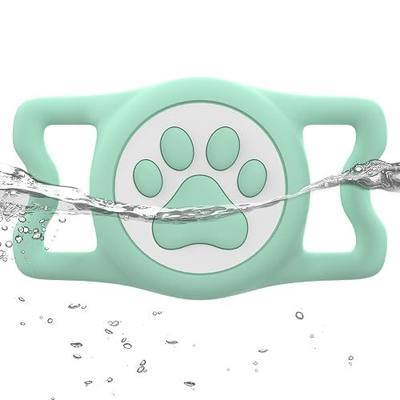 IP68 Waterpoof Dog Airtag Holder, Stretchy Silicone Full Body Covered Apple Air Tag Holder for Dog Cat Collar Fit All Width Collar (Green, 1 Pack)