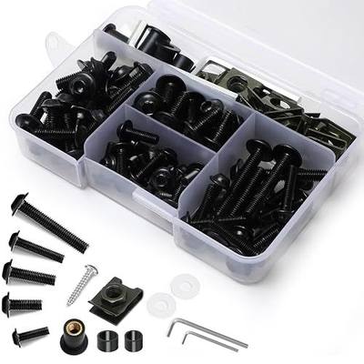 177Pcs Motorcycle Fairing Bolt Kit, M5 M6 Stainless Steel 304, Black | Windscreen Screws, Fastener Clips, High Strength, Universal Fit for Sportbike Kawasaki Suzuki Honda Yamaha BMW Ducati GSXR