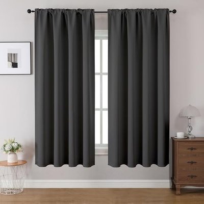 CUCRAF Blackout Curtains 45 inches Long 2 Panels Set for Bedroom, Dark Grey Rod Pocket Room Darkening Curtain for Living Room, Thermal Insulated Window Drapes (W 52 x L 45 Inch)