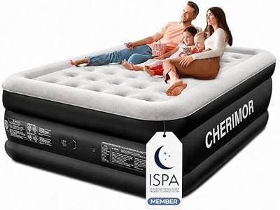 CHERIMOR Queen Air Mattress with Built-in Pump, 18" Raised Comfort, 48Hr Leak-Proof Test, Upgraded Honeycomb Pillar Design, Supports 800 lbs, 3-Min Inflation-Inflatable Bed for Home Guests & Camping