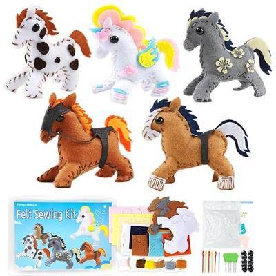 Flying Childhood Horse Sewing Kit for Kids Adults, Make 5 DIY Projects with Plush Stuffed Horse, Birthday Gifts Toys for Girls Boys Ages 8 9 10 11 12, Learn to Sew Kids Crafts