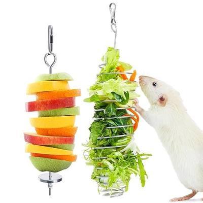2Pcs Rat Enrichment Toys, 304 Stainless Steel Rat Foraging Toy for Fruit Vegetable Holder, Fancy Mice Cage Accessories Puzzle Toy, Hanging Rodent Toys Slow Feeder, Bird Foraging for Parakeet