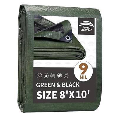 RAINDEWAY Tarps 8x10 Feet,Tarp Waterproof,9Mil Thick,Finished Size,Multipurpose Poly Tarp Cover with Metal Grommets and Reinforced Edges,Camping,Tent,Green/Black