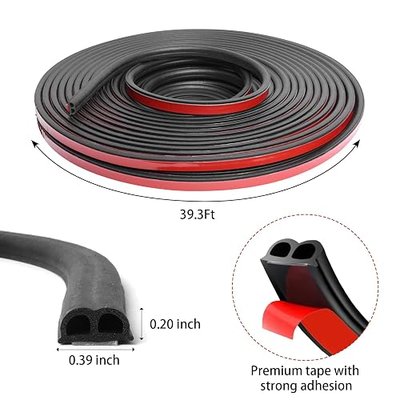 Car Door Rubber Seal Strip, 39.3 FT Double Hollow Weather Stripping | Flexible Rubber Seal Easy to Cut Strong Adhesive, Reduce Wind Noise Block Dust & Water for Car Doors, Windows & Hood