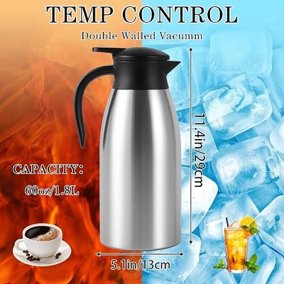 60oz Insulated Coffee Carafe 2-Pack - 304 Stainless Steel Thermal Pitcher | Premium 304 stainless steel 60oz thermal carafes keep drinks hot or cold for hours. Includes 2 brushes. Ideal for home & work