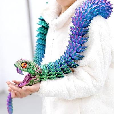 47.5inch Super Large 3D Printed Snake Fidget Toys,Huge Animal Extra Big Size Stuff,Flexible 3-d Printer Long Figurines,Giant 3 d.Dragons,Three D Cool Action Figures,Surprise Gifts(RGB/47.5inch)