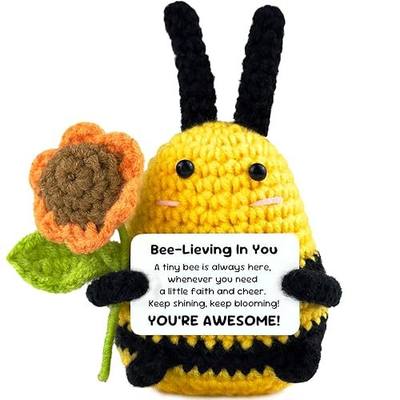 Emotional Support Bee, Positive Crochet Bee Doll with Card, Inspirational Small Handmade Knitted Animals Cute Stuff, Funny Gifts for Women Men Birthday Friends Coworkers, Christmas Office Decor