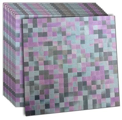 XUANINY Self-Adhesive Metal Backsplash, Peel and Stick Tile for Kitchen Brushed Aluminium Surface Backsplash (10 Printed Purple)
