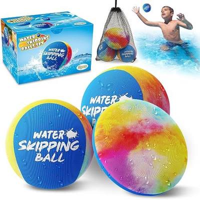 Water Skipping Ball Pool Ball Water Toy, 3 Pack Water Ball Ink-Splashed Colorful Skip Balls for Lake, Summer Beach Swim Toys Games for Boys Teens Kids and Adult Games