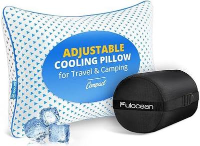 Small Cooling Memory Foam Pillow for Travel & Camping, Compressible Original Adjustable Pillow for Medium Firm Neck Knee Lumbar Support, Washable CertiPUR-US, Ideal Sleeping, Car, Airplane,Backpacking