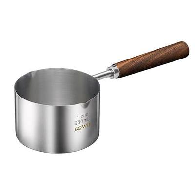 stainless steel mini pot - butter warmer, 8.5fl oz (250ml) coffee/milk warmer, mini sauce pan for coffee, ideal for seafood butter warmers,melting pot With dual spouts and wooden handle