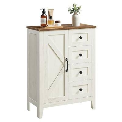 VASAGLE LIRY Collection - Storage Cabinet, Farmhouse Bathroom Floor Cabinet with 4 Drawers, Freestanding Storage Organizer, Barn Door, Adjustable Shelf, Rustic White, UBBK753W01