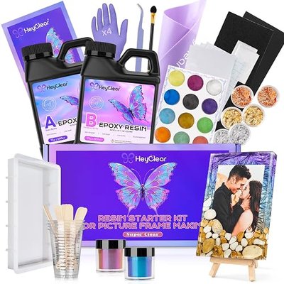 HeyClear Epoxy Resin Picture Frame Silicone Mold Kit -34 oz Super Clear and Hard Resina Complete Craft Accessories and Supplies Set for Casting Art, DIY Photo Gifts