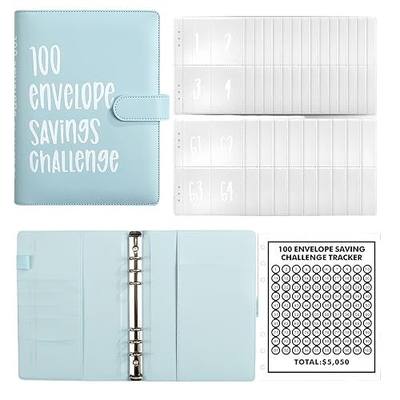 100 Envelope Challenge Binder | Easy and Fun Way to Save $5,050,Savings Challenges Binder,Budget Binder with Cash Envelopes (Blue)