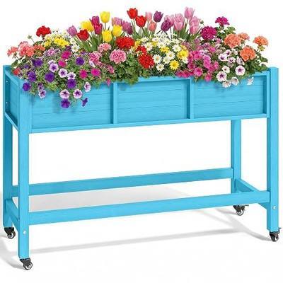 YITAHOME Raised Garden Bed HDPE, 47x18x31In Raised Flower Bed Poly-Wood Weather-Resistant Elevated Planter Box with Lockable Wheels for Vegetables, Aruba Blue