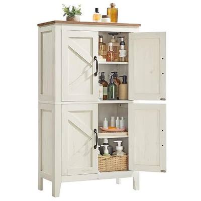 VASAGLE LIRY Collection - Farmhouse Storage Cabinet, Bathroom Floor Cabinet with Barn Doors, Freestanding Kitchen Pantry, Adjustable Shelves, for Dining Room, Living Room, Rustic White, UBBK773W01