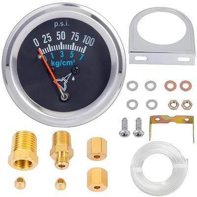 7-153 Oil Pressure Gauge Kit Universal Fit with Plastic Tube and Threaded Parts, Chrome,Black