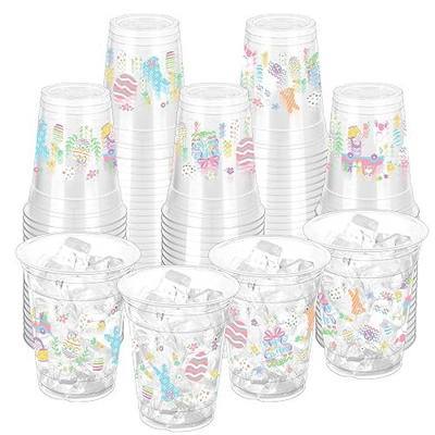 100 Pcs Easter Rabbit Plastic Drinking Cups, 12 oz Clear Disposable Party Cups for Easter, Spring, Birthday Parties