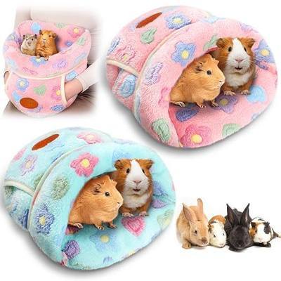 Wenqik 2 Pcs Guinea Pig Hideouts Guinea Pig Bed Washable Bunny Bedding Cuddle Warm Small Pet Sack Supplies Portable Pet Carrier Cage Nest Accessories for Cage(Green, Pink,Flowers)