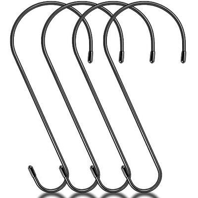 4 Pack 14 Inch Tree Branch Hooks, Extra Large S Hooks for Bird Feeder, Heavy Duty Long S Hook for Hanging Plants, Basket, Lanterns, Patio,Indoor Outdoor Uses(Black)