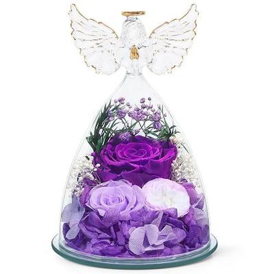 FIACO Gifts for Mom Women Birthday Preserved Rose in Glass Angel Figurine Forever Fresh Flower for Delivery, Mothers Day Flowers Gifts for Grandma Wife Daughter Friends
