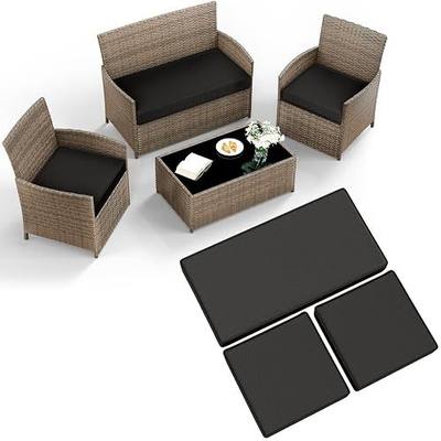 3 Pcs Outdoor Patio Furniture Cushion Replacement Cover, Cover Only - Black | Waterproof Loveseat Cushion Covers - 36×18, 18×18, for 4-Seater Wicker Rattan Patio Conversation Set Loveseat Couch Furniture