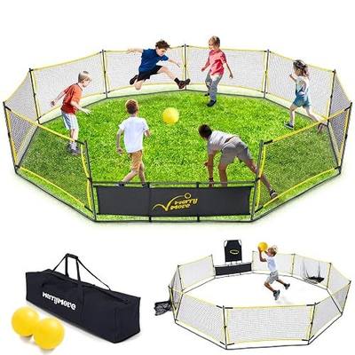 Gaga Ball Pit Portable: 15FT 3in1 Gaga Pit with Basketball Hoop and Soccer Goals - Play System for Kids 4 to 12 Years Old Indoor Outdoor for Backyard School Camp Activities