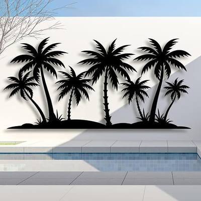 Lunwall Metal Palm Tree Wall Decor, Palm Tree Metal Wall Art, Tropical Metal Wall Art, Beach Wall Decor, Coastal Metal Wall Art, Palm Tree Metal Wall Decor (Style 2, Black, 53"L x 26"W/135 x 65cm)