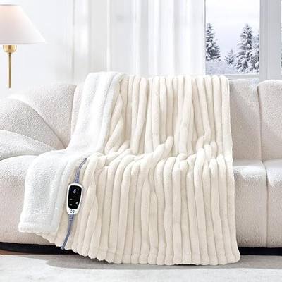 Sealy Electric Blanket Throw 50×60, Faux Fur to Sherpa, Beige | Heated Blanket Throw with 6 Heating Levels, 2-10 Hours Auto Off, Overheat Protection, Machine Washable, ETC Certified
