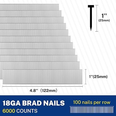 WORKPRO 1'' 18 Gauge Brad Nails, 6000 Count Finishing Nails | Pneumatic & Electric Nailers, Smooth Surface, Reliable Fastening, Carpentry, Furniture Assembly, Home Improvement