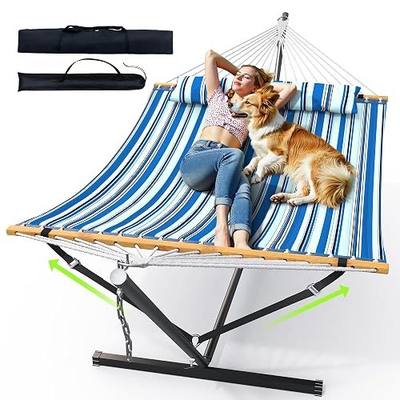 ANAGOO Double Hammock with Stand, Heavy Duty Outdoor Hammock for Two, 500 LBS Capacity, Stable Steel Frame with Balance Strap, Easy Tool-Free Assembly for Patio, Garden, Backyard & Beach,Blue