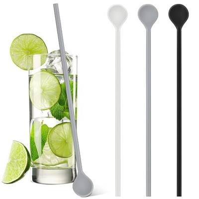 Reallnaive 3 Pcs 10" Silicone Stirrer Stick Spoon Reusable Long Cocktail Coffee Stirrers Iced Tea Spoon Swizzle Stirs Stick Multipurpose for Whiskey Beverage Formula Mixing Milk(Black,White,Grey)