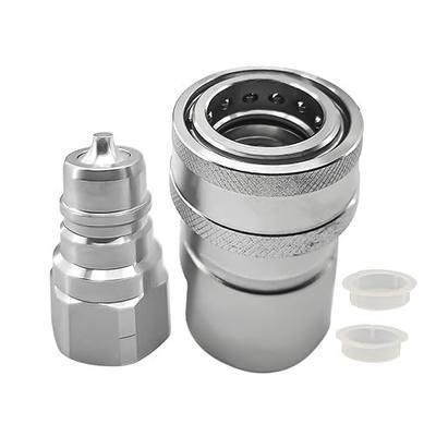 1" Agricultural Hydraulic Quick Connect Coupler Set for Tractor,1" NPT Thread ISO 5675 for Parker 4000 Replaces 4010-6P 4050-6P( Heavy-Duty Carbon Steel Poppet Valve)