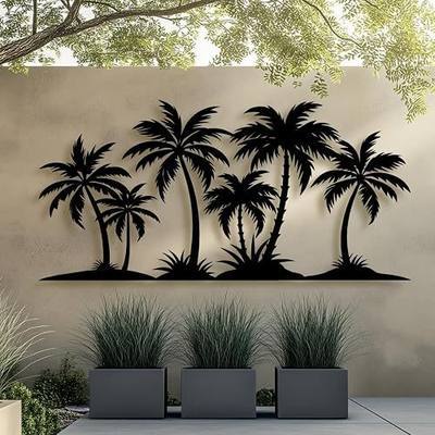 Lunwall Metal Palm Tree Wall Decor, Palm Tree Metal Wall Art, Tropical Metal Wall Art, Beach Wall Decor, Coastal Metal Wall Art, Palm Tree Metal Wall Decor (Style 1, Black, 30"L x 15"W / 76 x 37cm)