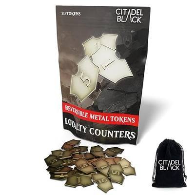 Citadel Black MTG Reversible Loyalty Counters Set of 20 Metal Tokens - with Drawstring Pouch, Antique Gold Finish Metal Tokens, Designed for Magic: The Gathering