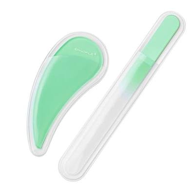 Bona Fide Beauty Ergo Czech Glass Nail File for, 2pc Set, Jade Color | Bohemian etched glass files for natural nails, reusable manicure tool, comfort grip nail file