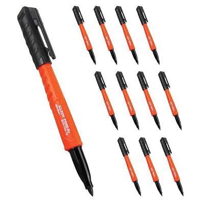 Klein Tools 8610112 Skribes Fine Tip Permanent Markers, Professional-Grade Ink, Multi-Surface Jobsite Marker for Wet, Dry and Oily Surfaces, Black, 12-Pack